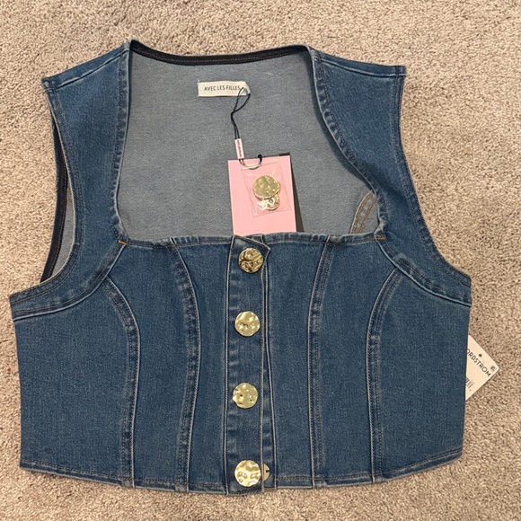 Avec Les Filles Blue Denim Buttoned Vest - Picture 3 of 4